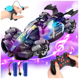 Carrinho de Controle Remoto Duplo 2.4 Ghz com Rotação 360, Luzes e Música para Crianças de 6 a 12 Anos, VanSmaGo, Preto