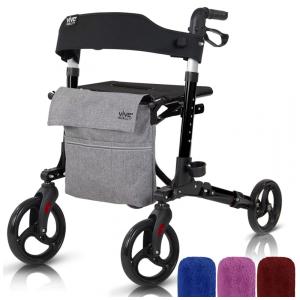 Andador Adulto Idoso Vive Mobility com Assento e Super Leve, Suporta até 136 Quilos, Preto