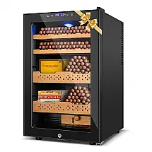 Humidor Elétrico Velieta Preto 70L 400 Charutos Controle Digital Temperatura Umidade Prateleiras Cedro Espanhol Trava Segurança 115V