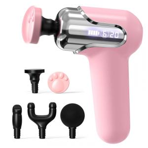 Massageador Pistola Elétrico Profissional Sem Fio 4 Acessórios e 6 Velocidades, RIONEO, Rosa