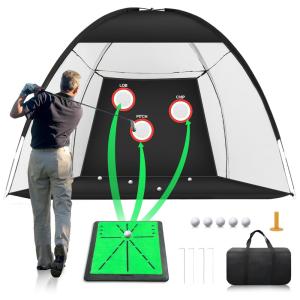 Rede de Golfe 3x2,1m c/ Tapete de Tacadas p/ Treino no Quintal, Chipping, Interno/Externo c/ Alvos - Presente Ideal p/ Amantes