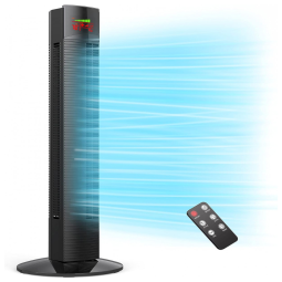 NA Ventilador de Torre com 4 Velocidades, Controle Remoto, 110V 60W, Preto