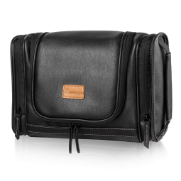 Necessaire Masculina Vintage de Couro Sintético com Forro à Prova d, MIRASON, Preto