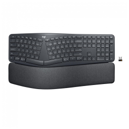 K860 Teclado Ergonômico Dividido Sem Fio Recarregável Reduz a Tensão das Mãos com Descanso de Pulso, LOGITECH 920 009166, Preto
