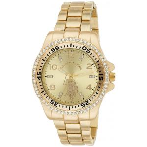 Relógio An de qartzo de aço inoxidável feminino com alça de liga cor, U.S. POLO ASSN. USC40230, Dorado