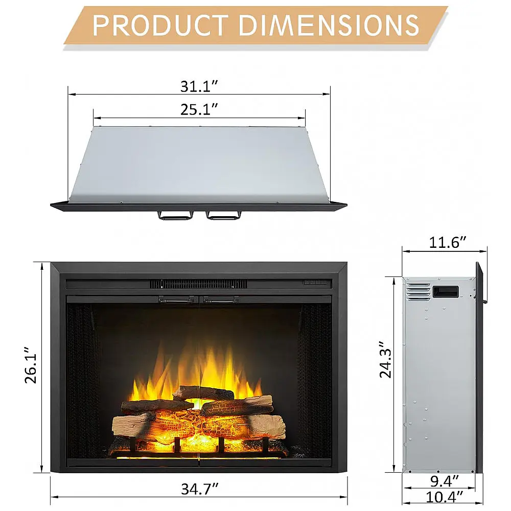 Lareira Elétrica Legend Flame 88x66cm 1500W Chamas LED Som Embutir 110V — foto 3