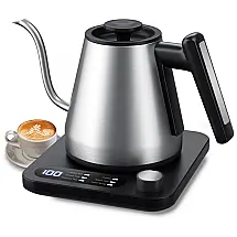 Chaleira Elétrica Pescoço de Ganso 1,7L com Controle de Temperatura, Display LCD e Desligamento Automático, 1200W, Tisanio, Prata