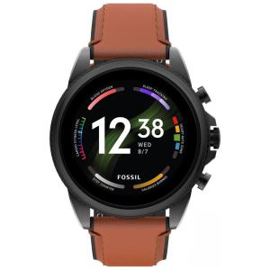 Relógio Smartwatch 45mm com Tela Sensível ao Toque em Aço Inoxidável e Pulseira de Couro com Frequência Cardíaca, FOSSIL, Preto