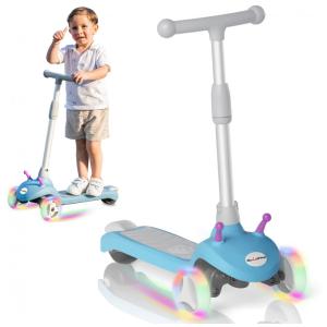 Patinete Elétrico Infantil 3 Rodas com Rodas de LED, Velocidade de até 8 km/h, Tempo de Viagem de 60 Minutos e 3 Alturas Ajustáveis para