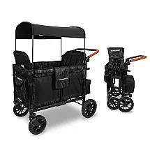 Carrinho de Passeio para 2 Crianças Multifuncional com Cobertura Removível e Dobramento, até 136 kg, WONDERFOLD W4, Preto