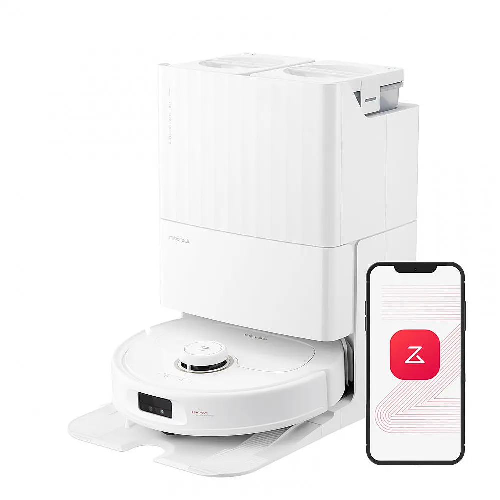Robô Aspirador e Passa Pano Roborock Qrevo MaxV FlexiArm 7000Pa Sucção Autoesvaziamento Branco
