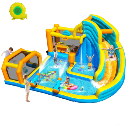 Parque Aquático Inflável 8 em 1 com Pula-Pula e Parede de Escalada, Presente Incrível para Festas no Quintal - BOWTHY