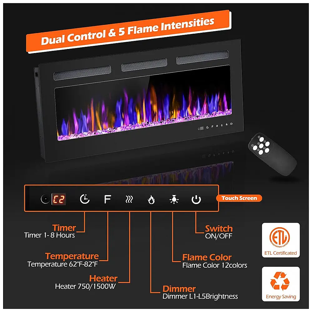 Lareira Elétrica Betelnut 91x43cm 1500W 12 Cores LED Timer Embutir 110V — foto 2