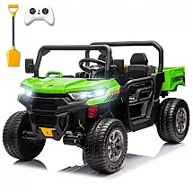 Caminhão Basculante Infantil Elétrico Sopbost Verde 24V 2 Lugares 4 Motores 75W Caçamba Automática 4WD Pneus EVA Controle Bluetooth