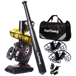 Lançador de Bolas Automático Infantil Ajuste de Ângulos, Velocidade e Temporizador com Taco, 8 Bolas com Covinhas, 4 Empilhadores Extras