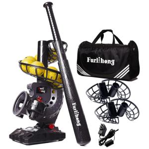 Lançador de Bolas Automático Infantil Ajuste de Ângulos, Velocidade e Temporizador com Taco, 8 Bolas com Covinhas, 4 Empilhadores Extras