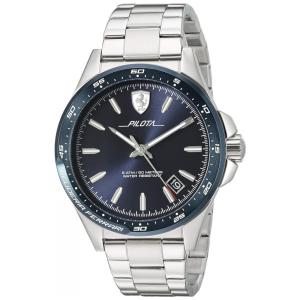 Relógio de Pulso Pilota Masculino Aço Inoxidável Pulseira Movimento em Quartzo, FERRARI 0830527, Prateado