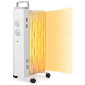 Aquecedor a Óleo com Rodas Universais e 3 Níveis de Calor, 110V 1500W, COSTWAY, Branco