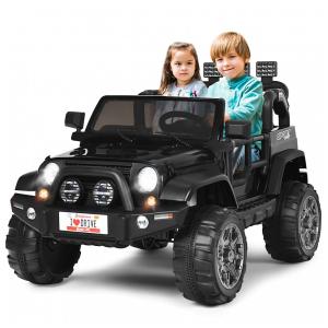 Carro Elétrico Infantil Off Road a Bateria 12V com Luz LED, Músicas, Suspensão de Mola, 3 Velocidades, HONEY JOY, Preto