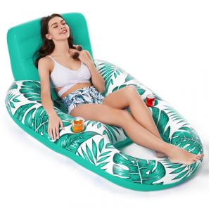 Boia Inflável para Piscina Jasonwell Tropical Green Encosto Apoio para Pés Porta-Copos Large