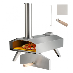 Forno de Pizza a Gás Portátil Aço Inoxidável com Pedra de Pizza, Giantex, Prata