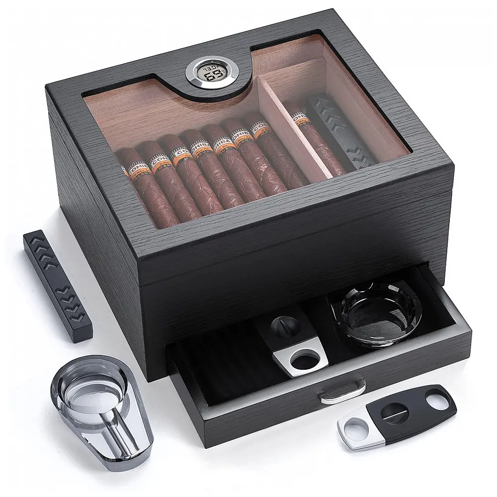 Humidor para Charutos CINOROW 35-50 Unidades com Gaveta para Acessórios e Higrômetro Digital