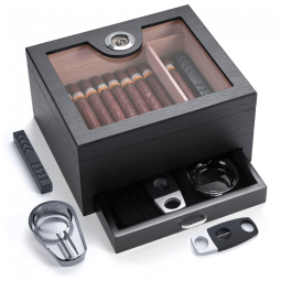 Umidor de Charuto com Gaveta, Cedro Espanhol, 50 Charutos, Higrômetro Digital, Umidificador, Cinzeiro - Kit Completo, CINOROW