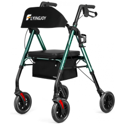 Andador para Idoso Dobrável até 136kg com Assento, Encosto Extra Largo e Suporte para Bengala, FlyingJoy, Verde
