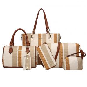 Conjunto de Bolsas Femininas 6 Peças com Carteira, 2E youth, Cáqui Listrado