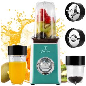 Liquidificador para Vitaminas e Moedor 4 em 1 com 2 Lâminas Extras e 2 Copos de 295mL e 500mL, 110V 350W, COKUNST, Verde