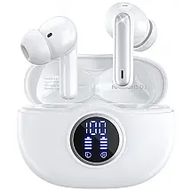Fones de Ouvido Bluetooth com Tela de LED, Estéreo de Graves Profundos e Compatível com Apple e Android, WHYKJTEK, Branco