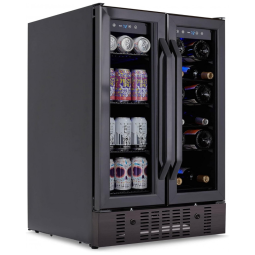 Adega Climatizada de Zona Dupla para 18 Garrafas e 60 Latas em Aço Inoxidável, 110V 100W, NewAir, Preta