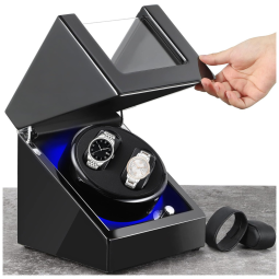 NEWTRY Caixa, Estojo Rotativo Automático para Relógios com Luz e Painel de Controle, 2 Lugares, Preto