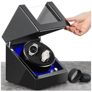 NEWTRY Caixa, Estojo Rotativo Automático para Relógios com Luz e Painel de Controle, 2 Lugares, Preto