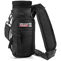 Bolsa Térmica para Garrafa 1L com Alça para Transporte e Bolsos, Garrafa não incluída, WILD WOLF OUTFITTERS, Preto