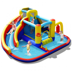 Parque Aquático Inflável até 120 kg com Piscina Infantil, Parede de Escalada e Escorregador para Crianças e Adultos, BOUNTECH, Colorido