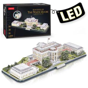Quebra Cabeças 3D Arquitetura Casa Branca com Led para Crianças e Adultos, 151 Peças, CUBICFUN L529h, Branco