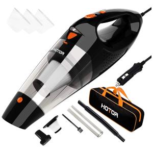 Aspirador de Pó Automotivo Portátil DC 12V Luz LED 106 W, HOTOR WZW 007, Preto