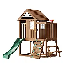 Playground VEVOR Casa de Brinquedo de Madeira Outdoor, Playhouse Moderno em Cedro para Crianças de 3-10 Anos, com Escorregador, Escada.