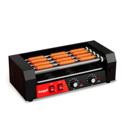 Máquina de Salsicha e Hot Dog Awgpd Grill, 5 rolos, capacidade para 12 hot dogs, 750W, controle de temperatura duplo, bandeja coletora