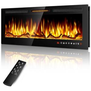 Lareira Elétrica de Embutir A46x152L cm com Controle Remoto, 13 Cores de Chama Ajustáveis ​​e 5 Brilhos, 110V 1500W, Alpaca