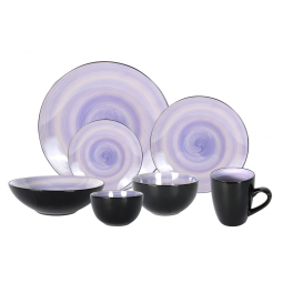 Aparelho de Jantar de Cerâmica Stoneware Sonoma, Conjunto de 56 peças em Cobalto com Pintura à Mão Preta Salpicada,HomeVss