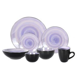 Aparelho de Jantar de Cerâmica Stoneware Sonoma, Conjunto de 56 peças em Cobalto com Pintura à Mão Preta Salpicada,HomeVss