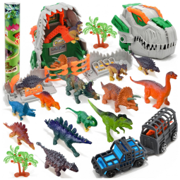 Brinquedo de Dinossauro para Crianças: Conjunto Educativo com 12 Figuras Realistas de Dinossauros, Caminhão de Transporte,ROSEORGUN