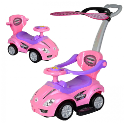 Carrinho de Passeio Infantil 3 em 1 com Alça Removível e Música de Buzina para Crianças de 1 a 3 Anos, ChromeWheels, Rosa