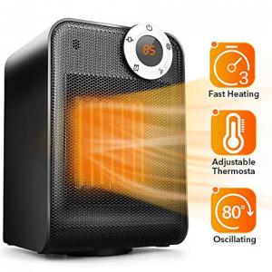TRUSTECH Aquecedor Portátil de Espaço, Termostato Ajustável, 1500W, Timer, Cerâmico, Preto 110V