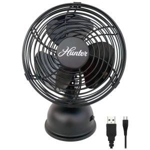 Ventilador de Mesa com 3 Velocidades, USB, 110V 5W, HUNTER 90514, Preto