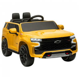 Carro Elétrico Infantil Aosom Chevrolet Tahoe 12V 7Ah, Controle Remoto, Luzes LED, Música, Suspensão, 3 Velocidades, Amarelo