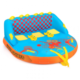 Boia Rebocável para 3 Pessoas, Carga Máx 300 kg com Drenagem, Pontos de Reboque Duplos Dianteiros e Traseiros, Goplus, Azul e Laranja