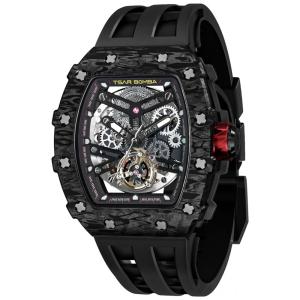 Relógio Masculino Analógico Automático Mecânico a Prova dÁgua 50M com Pulseira de Silicone, TSAR BOMBA TB8208SGLZ, Preto